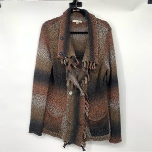 CAbi  Frontier Fringe brown black cotton acrylic sweater ombre coat size medium